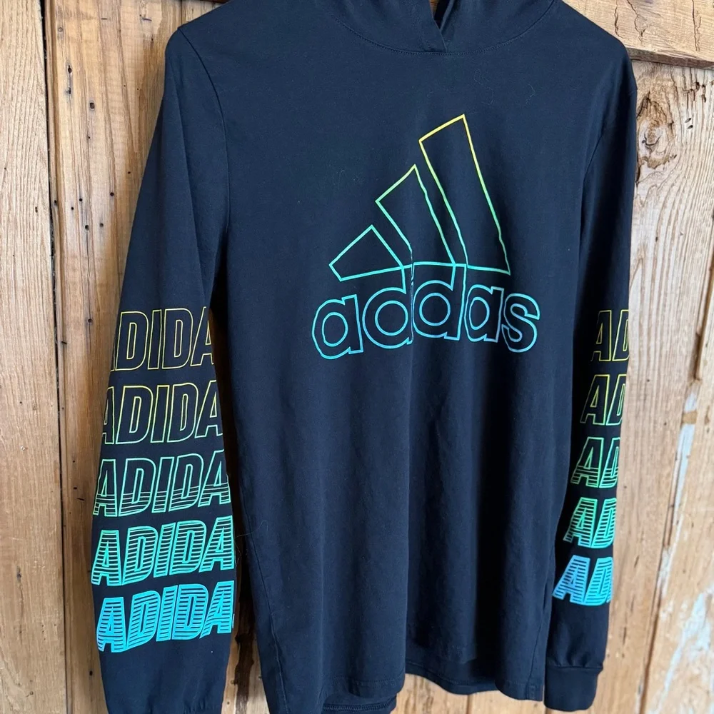 Boys’ Adidas Long Sleeve Hooded Tee XL Soft Cotton Jersey - Picture 9 of 10